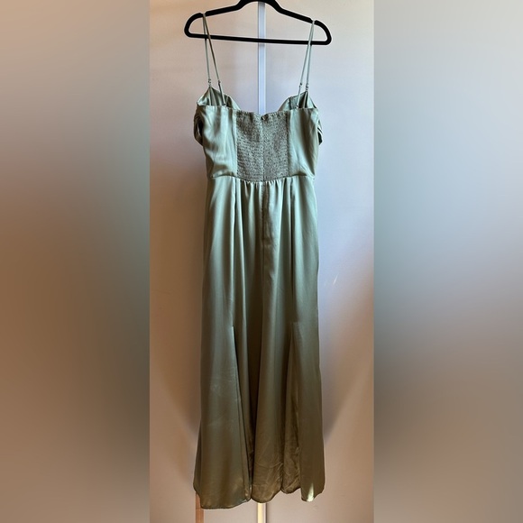 Reformation Hensley Ruched Artichoke Green Midi Dress Sz 12 - Picture 11 of 11